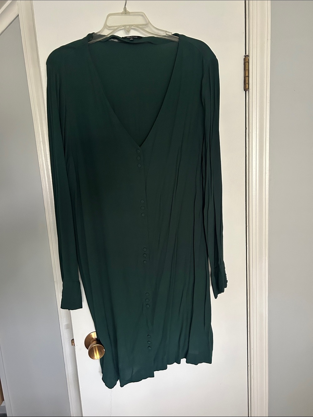 Madewell Forest Green Long Sleeve V-Neck Button-Front Dress